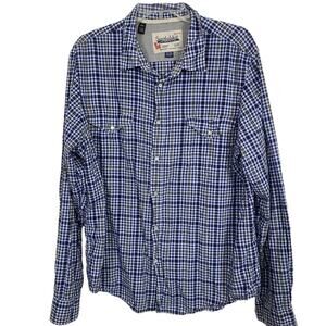 SuperbadShirt Men  Blue White Check Long Sleeve Snap Rodeo Westercore Shirt XXL